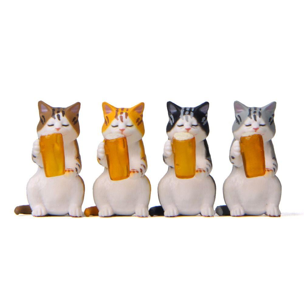 Cartoon Beer Cat Figures Mini Cat Statue Toy Funny Cat Center Console Ornaments  Home Decor