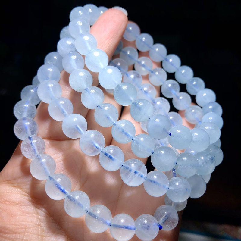 

Натуральный Аквамарин Браслет в один ряд Градиент цвета Ледяной Голубой Кристалл Драгоценный камень Мужской и Женский Изысканное Ювелирное Изделие Подарок KK 31399.69cm inch 6-7mm cream body