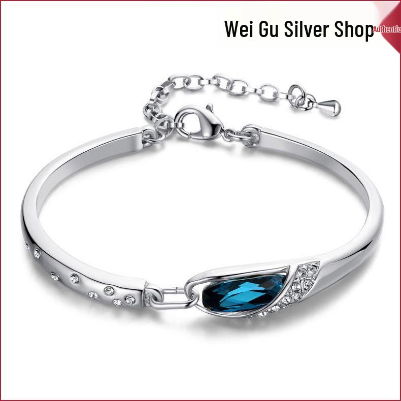 Blue Crystal Women s Korean Style Fashion Bracelet - Glass Slipper Design Electroplated медный