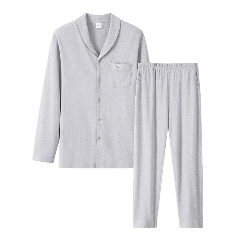 Yiershuang Men s Pure Cotton Long-Sleeve Loungewear Set 3XL