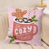 Christmas Pink Gingerbread Cushion Cover Silky Short Plush Invisible Zipper Dustproof Sofa Pillow Case For Home Decor