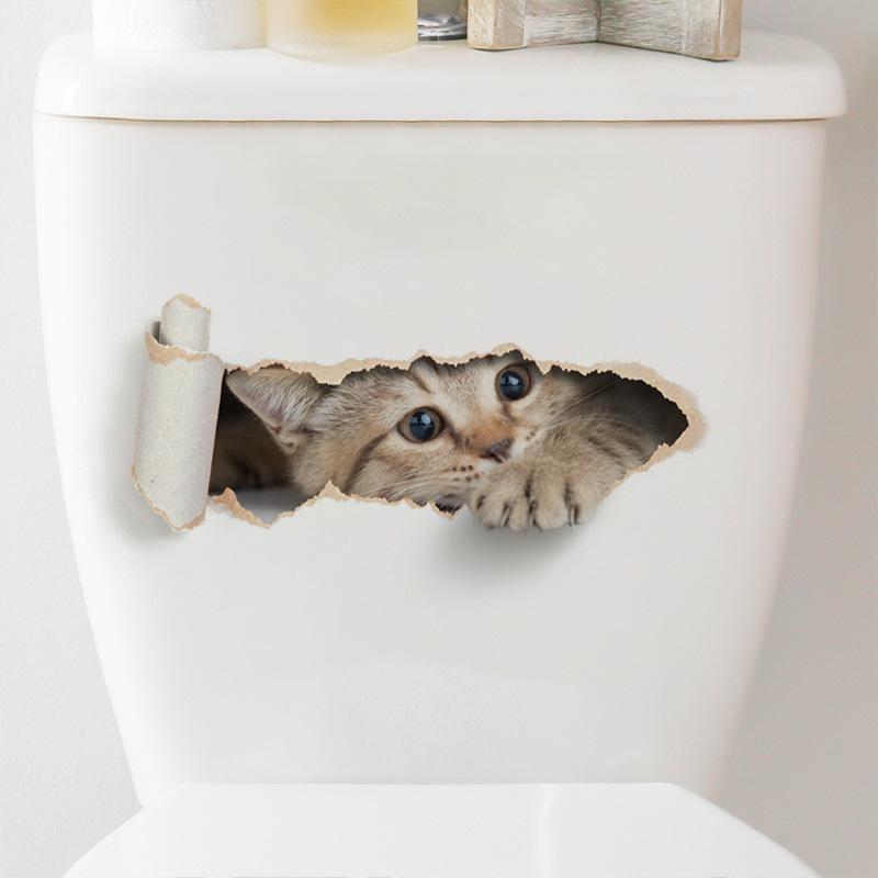 Gerissener neugieriger Kätzchen Toilettenaufkleber 3D-Effekt Badezimmer Toilettensitz Wasserdichter Aufkleber Selbstklebend