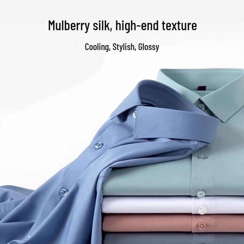 ROMON Men's Silk Blend Wrinkle-Free Short Sleeve Shirt