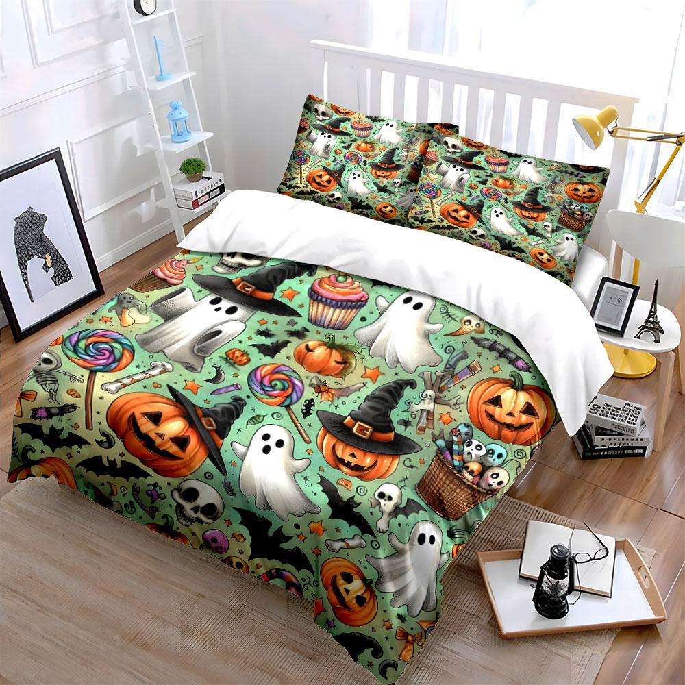 Halloween Party Decorative Set Bedding Set with 1 Duvet Cover 2 Pillowcases Single Double King Queen, Gift