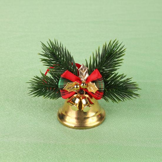 Holiday Home Decorations Christmas Bow Ornaments with Gold Jingle Bells, Xmas Tree Hanging Wreath Retail Window Displays Pine Cones, Red Berries