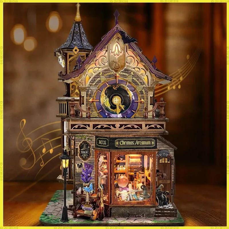 Diy Wooden Time Magic Club Cottage Dollhouse Miniature Model Kits With Warm Lights 3D Puzzle Handmade For Friends Birthday Gifts