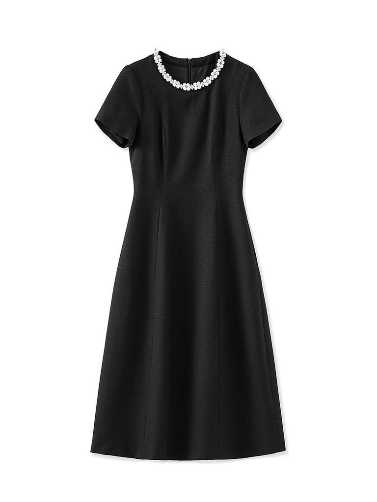 Elegant Beaded Checkered Waist-Hugging Dress for Women