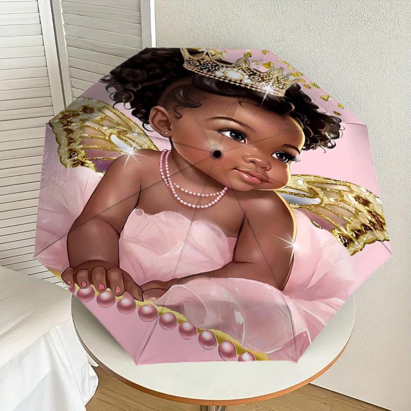 1PC Baby Princess Umbrella-8-Rib Reinforced Portable Folding Travel Suitable for All Seasons Outdoor Daily Use -J0387