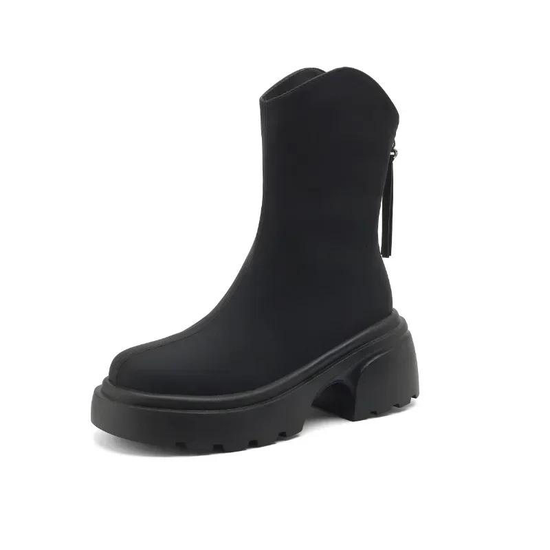 Fashion 2024  Women's Slimming Thick Bottom Boots Autumn Style Petite Height Increasing Versatile Sponge Cake Tube Slimming