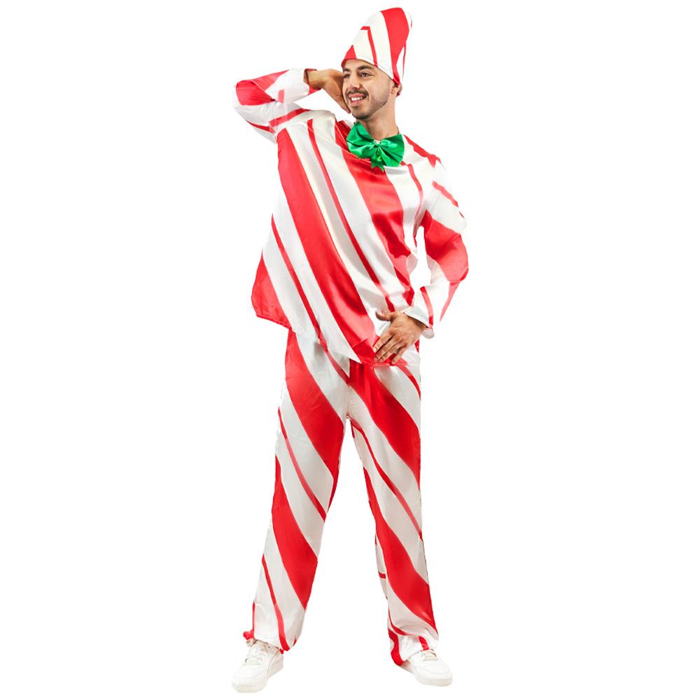 Cukrová hůl Halloweenský kostým Dospělý Dárková krabice Muž Vánoční Cosplay Oblečení Top Kalhoty Klobouk Kompletní sada Oblek