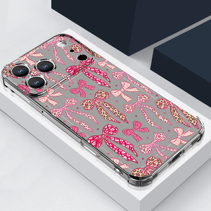 Rosa Schleifenmuster Hülle Für iPhone 17 Pro Max Coque iPhone 16 15 14 13 Pro Max 11 Stoßfest Klar Weiche Silikonhülle