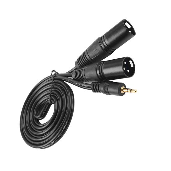 1.5m 3.5mm Aux Stereo Audio Male to 2 Dual XLR Male Cable Cord for Phone Laptop