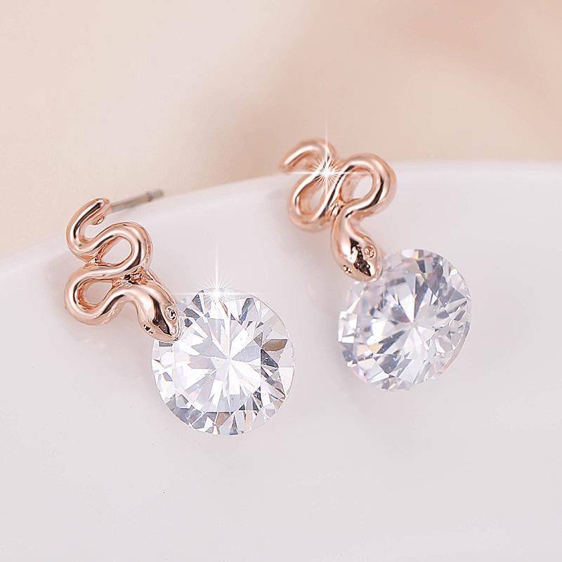 Korean-Style Geometric Diamond Pendant Stud Earrings for Women розового золота