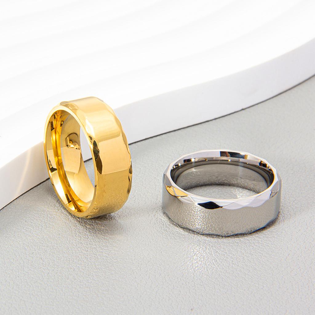 New European and American Popular Jewelry 8mm Men's Titanium Steel Ring, Carved Multi-faceted Edge Ring
