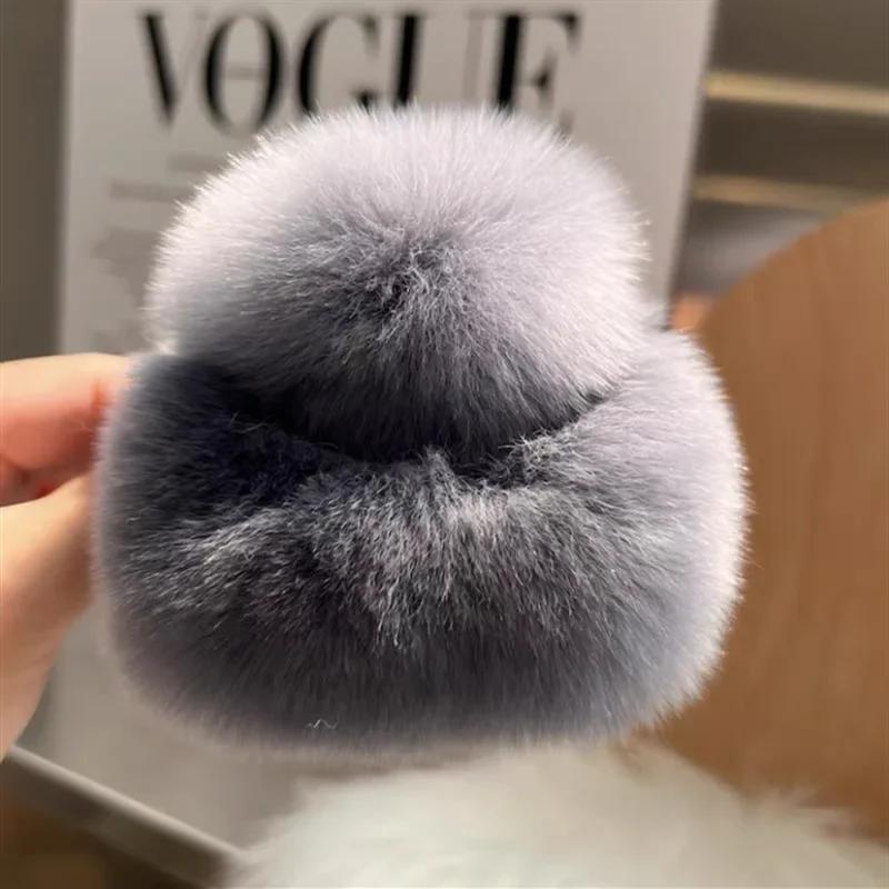 Otter Rabbit Fur Clip Korean Furry Hair Clip Cute Furry Shark Clip Headband Back of The Head Hair Clip Fashionable and Versatile
