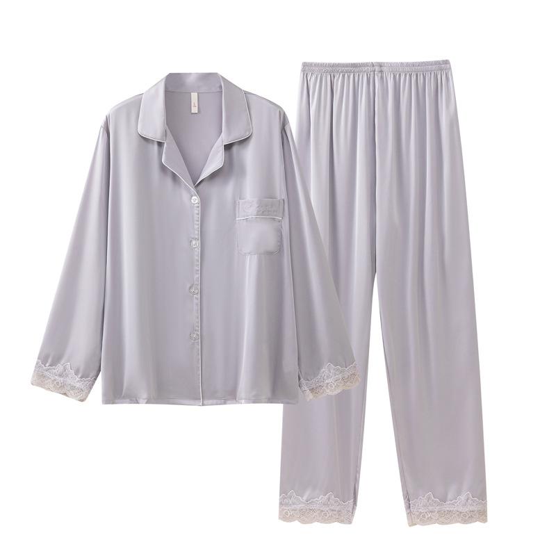 Summer relaxation pajamas women's spring and autumn ice silk long sleeves casual and soft can be worn outside ice silk loungewear suit
