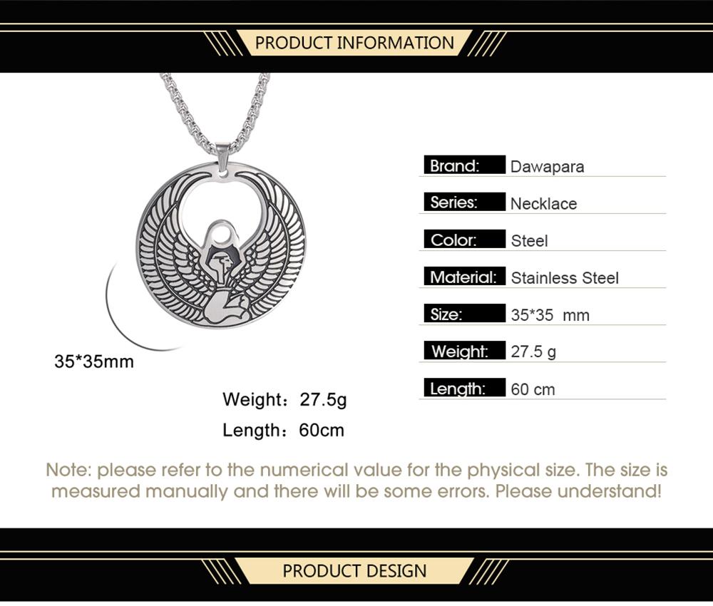 Dawapara Egyptian Mother Goddess Isis Amulet Pendants Hollow Vintage Talisman Necklace Stainless Steel Jewelry