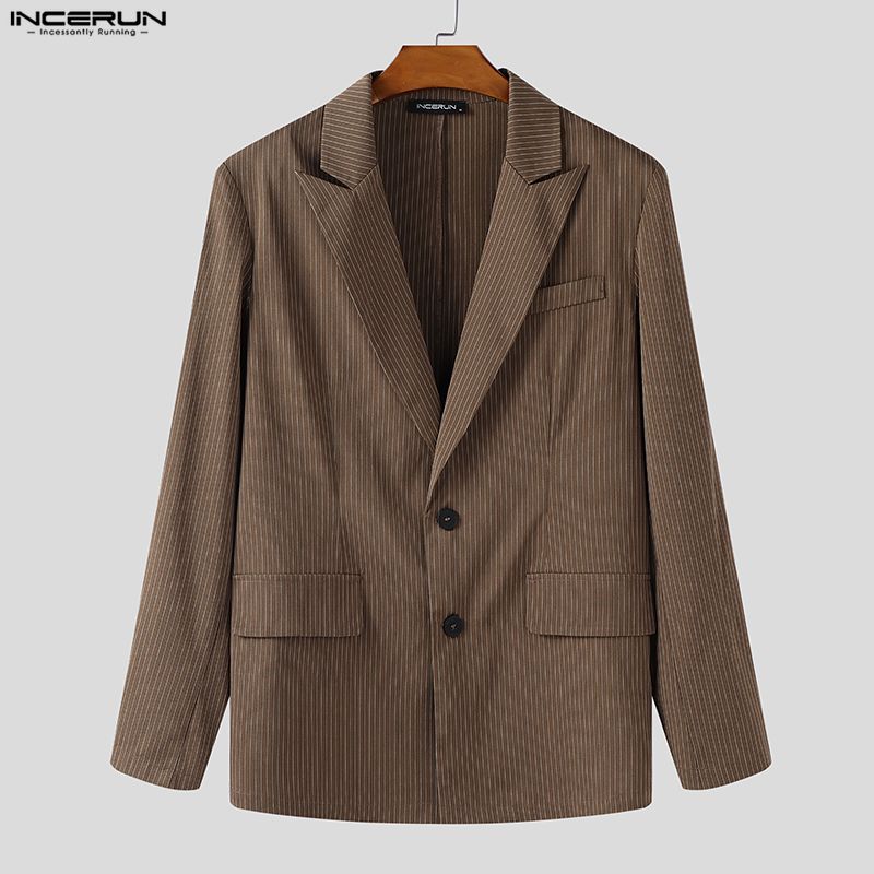 INCERUN Men Notched Lapel Long Sleeve Striped Casual Loose Blazer Coats