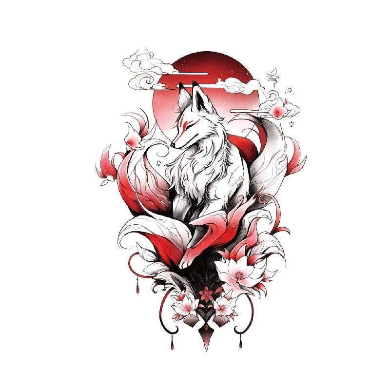 Hand Painted Original Color Flower Fox Phoenix Women'S Simulated Tattoo Water Transfer Tattoo Sticker