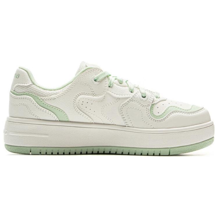 Li Ning Cheese Classic Fashion Casual Versatile Sneakers Non-Slip Wear-Resistant Breathable Low-Top Skate Shoes Women Sneakers White Green AGCV098-1