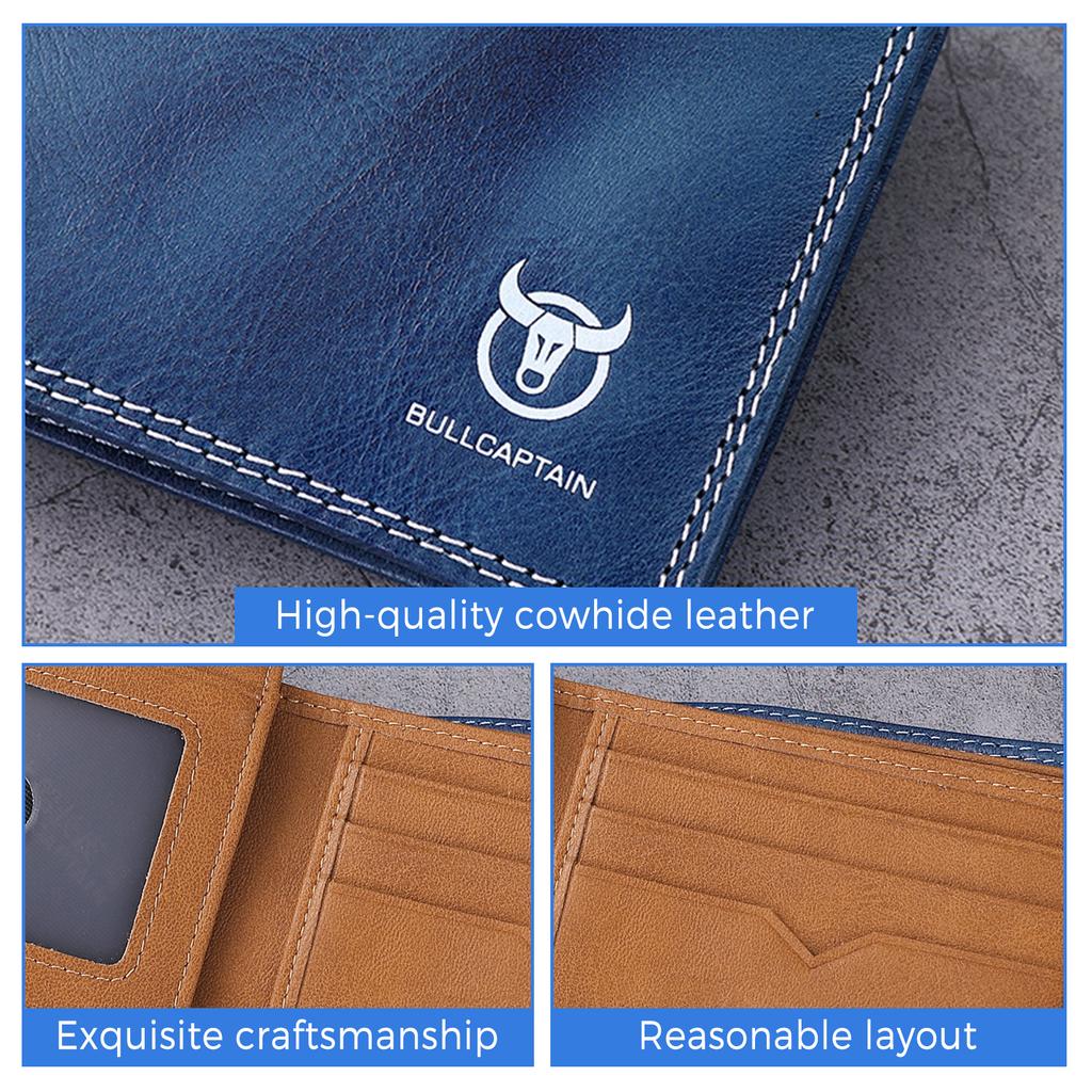 Men Leather Bifold Wallet with Flip Pocket Card Holder Wallet Purse