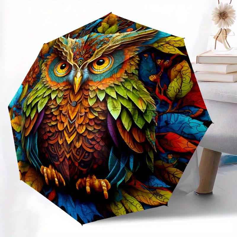 1pc Owl Nature Automatic Open/close Folding Compact Umbrella, 8-Rib Sturdy Canopy, Lightweight Portable, Everyday Use, Gift, Outdoor Umbrella, Travel