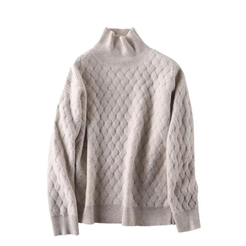 Women's High Neck Knitted Sweater Thickened Loose Fit Overhead Winter Lazy Style Knitwear Comfortable Breathable Casual Top