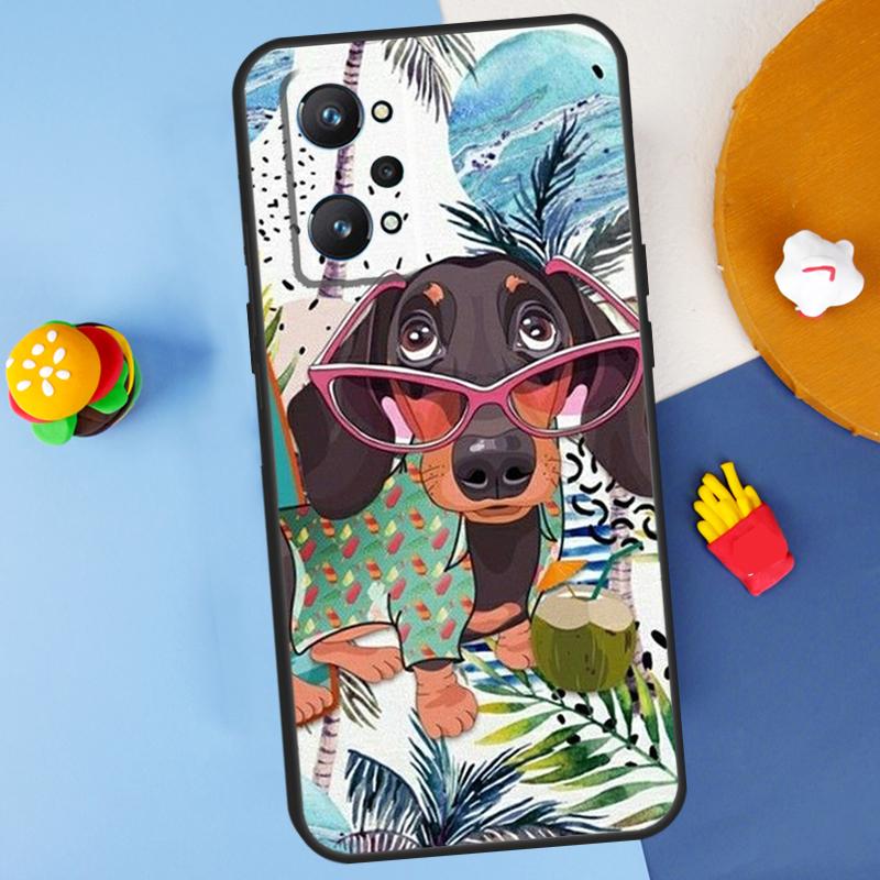 Cartoon Dachshund Dog For Realme 11 10 12 13 14 Pro Plus GT 5 6 6T GT7 Pro C61 C53 C51 C21Y C25S C55 C67 C75 Case
