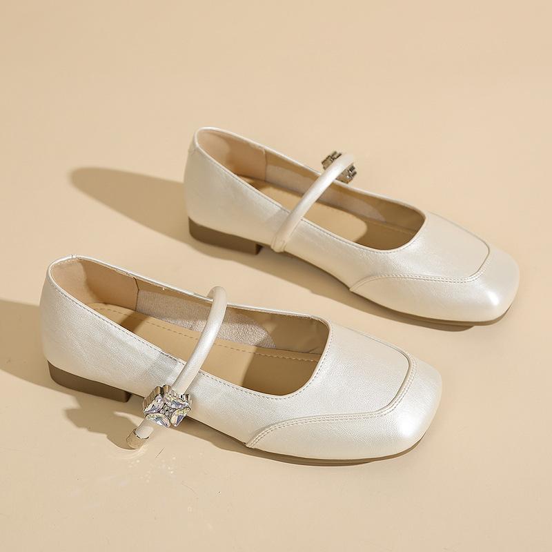 Silver Mary Jane shoes women's head with thick heel temperament light mouth 2025 new single shoes flat bottom