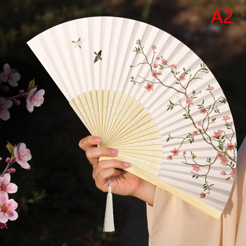 Ventilador Portátil de Mão Dobrável Estilo Chinês Adereços de Dança Ventilador de Concha Retrô Mulher Homem Madeira de Bambu Seda Flor Ventilador Dobrável