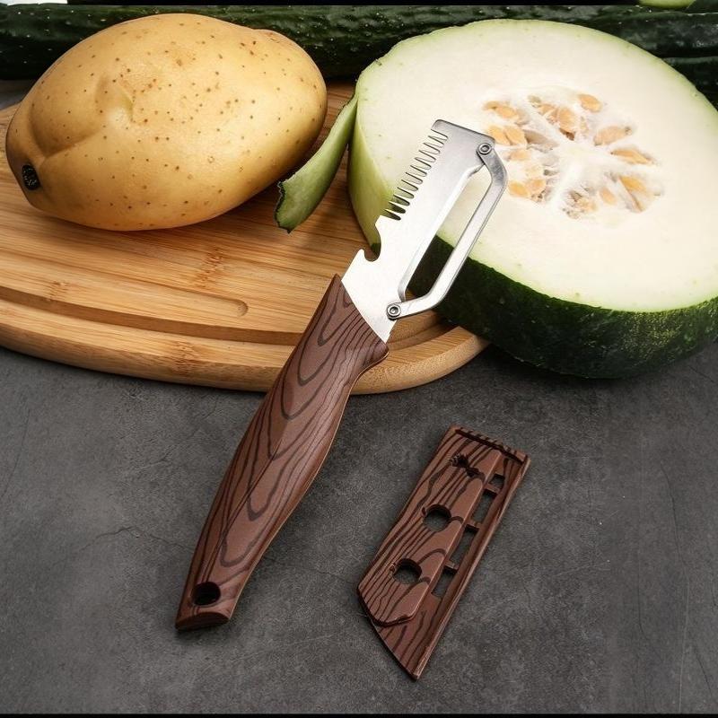 Multifunctional Vegetable Peeler With Sharp Stainless Steel Blade Wood Grain Handle For Kitchen Fruit Potato Peeling
