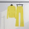 Womens Stand Collar Jacket Flared Pants Set Casual Sporty All-Match Yoga Outfit