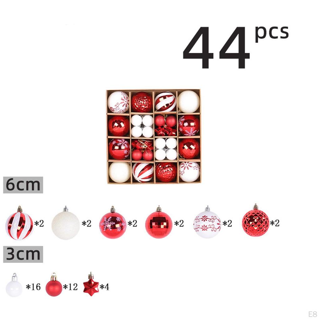 44 Count Christmas Baubles Ornaments for Tree Decoration Set Seasonal Celebrations