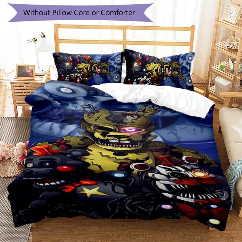 Set di biancheria da letto a tema Five Nights at Freddy's da 3 pezzi, set copripiumino include copripiumino e federe, decorazione perfetta per la camera da letto in ogni stagione e regalo
