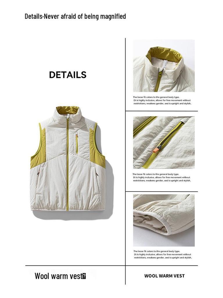 Lightweight Color Block Stand Collar Winter Warmth Vest with Zipper