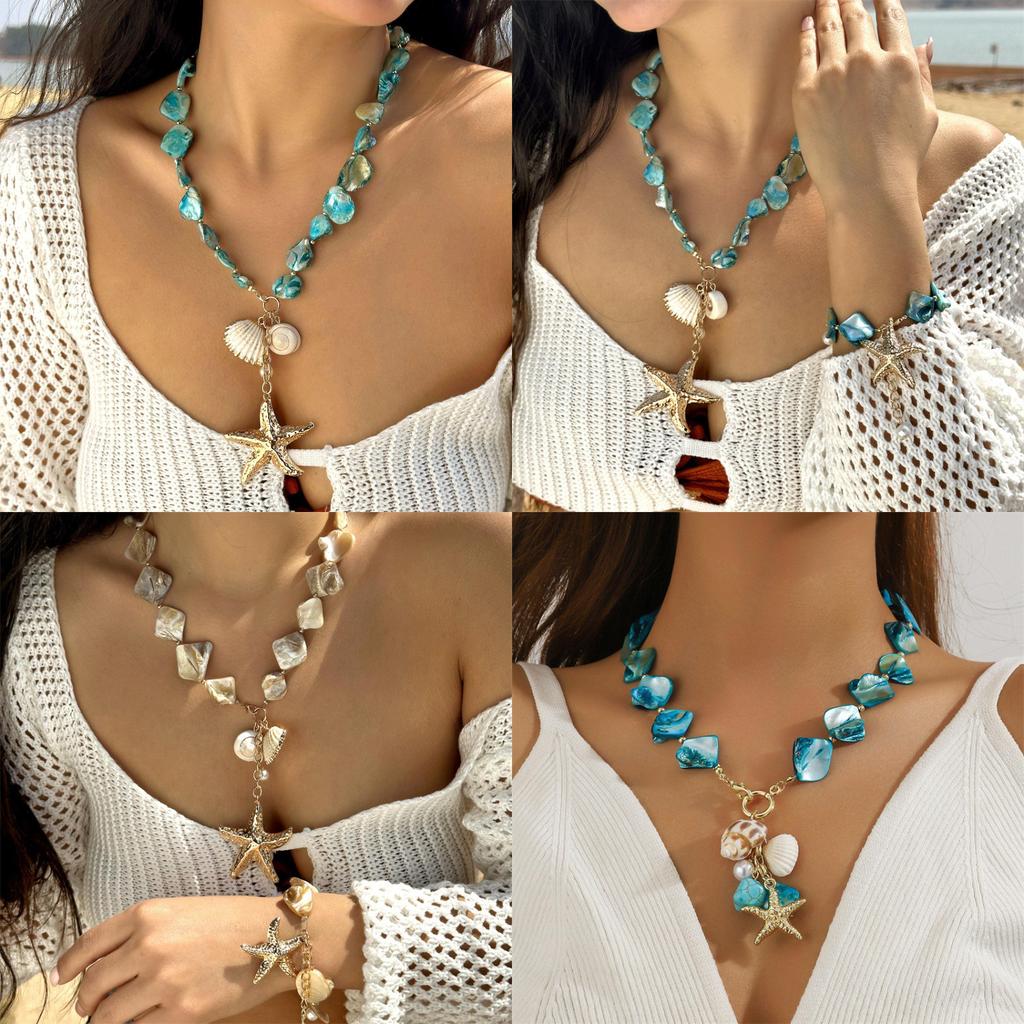 Ocean Star Shell Bead Necklace For Women With Layered Pearl Design Fashion Jewelry