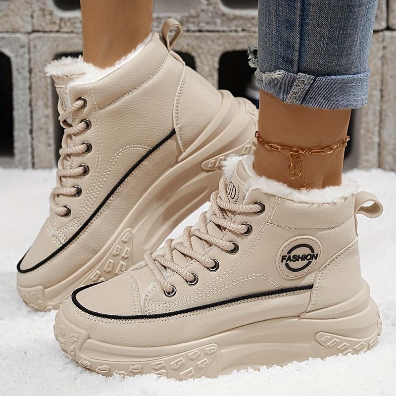Damskie Nowe Zimowe Ciepłe Buty Casual do Biegania na Grubej Podeszwie i Botki do Kostki z Podszewką z Polaru Zwiększające Wzrost