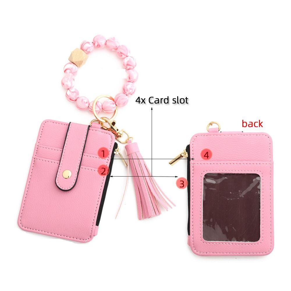 Faux Leather Card Holder Bracelet Keychain Bohemian Style Wristband Card Case Keyring  Everyday Use