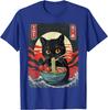 Black Cat Eating Ramen Japanese Style Graphic Tee Men Casual Short Sleeve T-Shirt