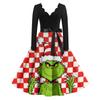 Ladies' Fashionable Retro Long Sleeved Square Neck Christmas Printed Evening Dress Dress