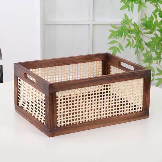 Scatola porta dischi in vinile Durevole MDF Rattan Porta dischi in vinile con manico Cubico Organizzatore da scrivania per album per dischi in vinile Contenitore multiuso