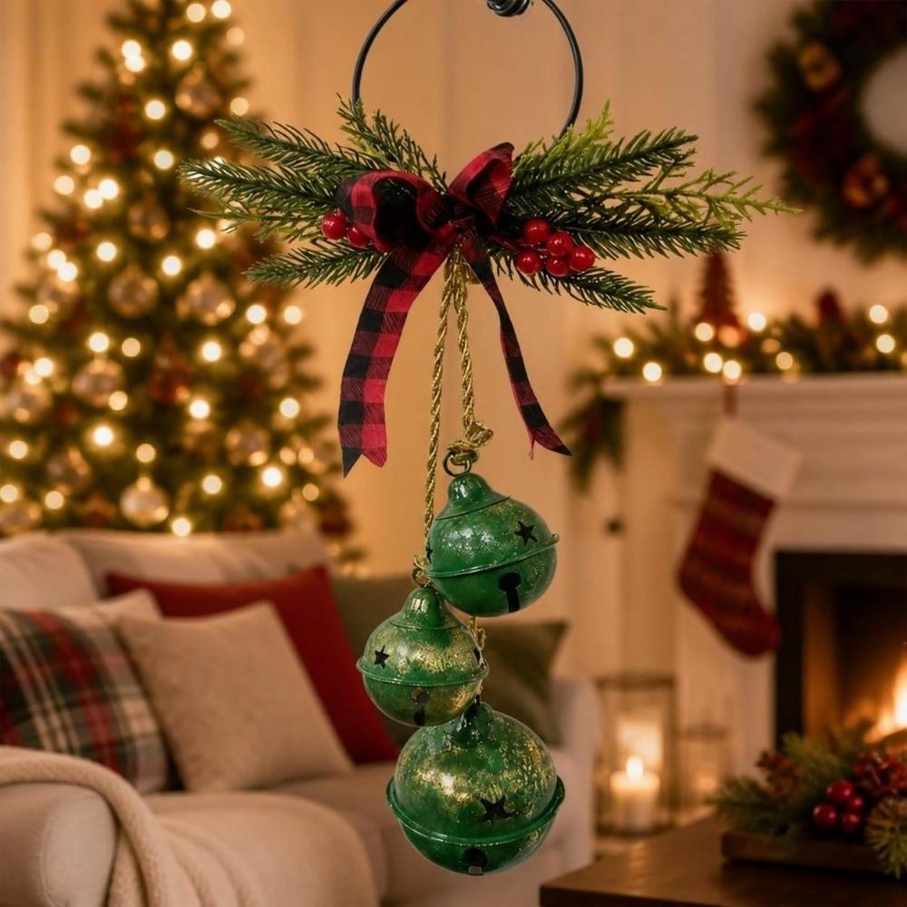 Shatterproof Xmas Tree Pendant Three-Bell Wall Hanging Ornament Front Door