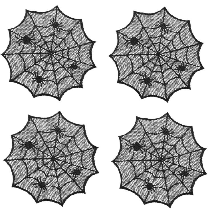 Schwarze runde Schnürsenkel-Deckchen mit Spinnennetzen Tischset für Paare und Einweihung