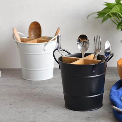 Retro Kitchen Utensil Holder Large Capacity Stainless Steel 4-Grids Spoon Fork Chopsticks Holder for Restaurant