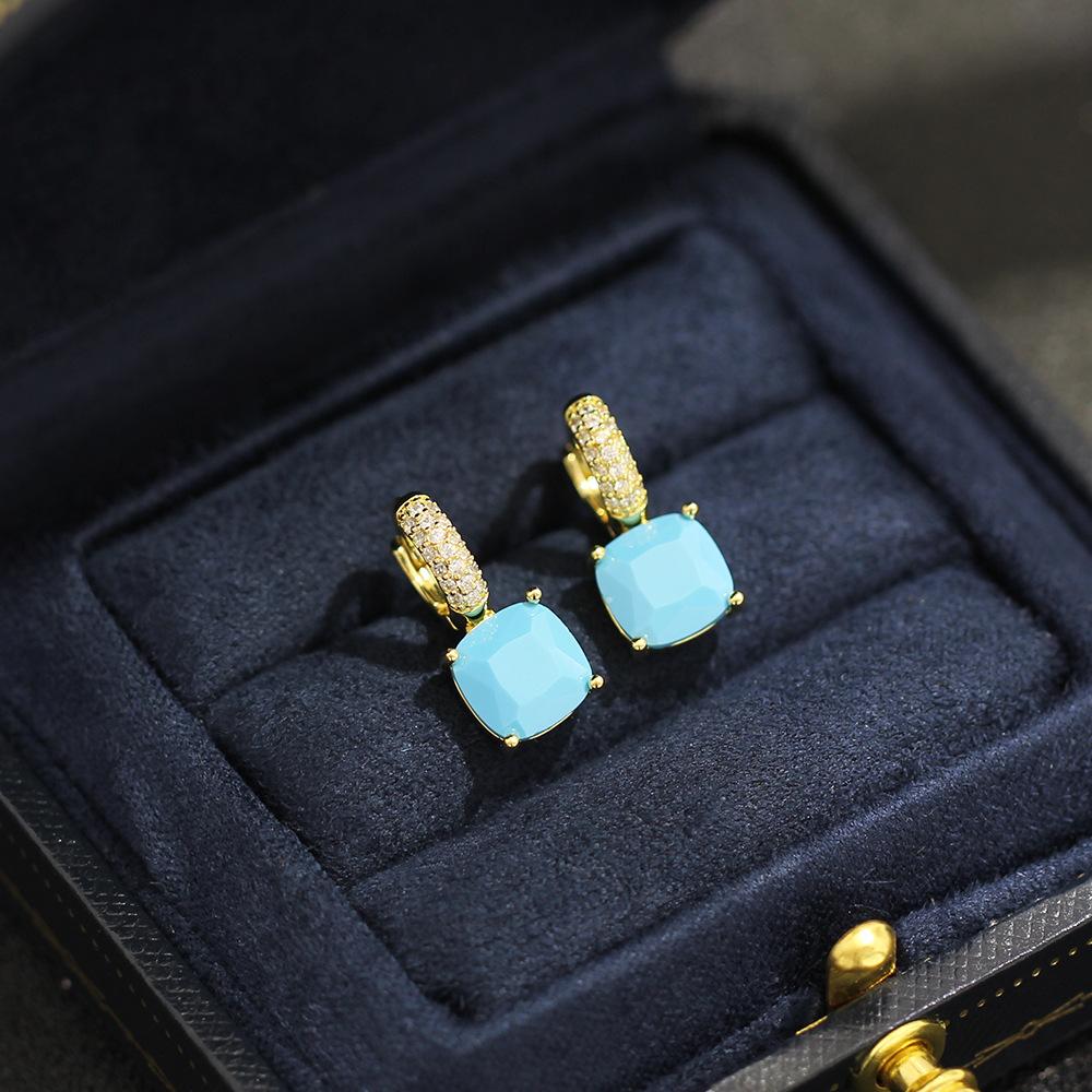 New product exquisite niche high-end sense five-color square diamond earrings temperament versatile simple fashion ear buckle earrings women's earring