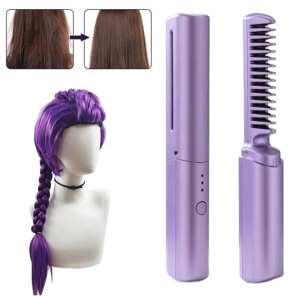 Rechargeable Lazy Wireless Hair Hot Comb 2 In 1 Fast Heating Comb Portable Hair Straightener Women