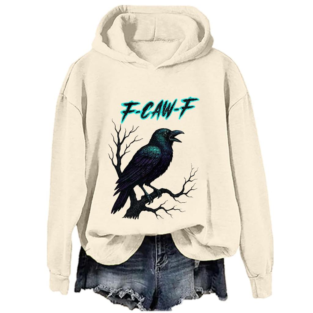 Ladies Fashion Casual Long Sleeve Printed Round Neck Hoodie Pullover Top