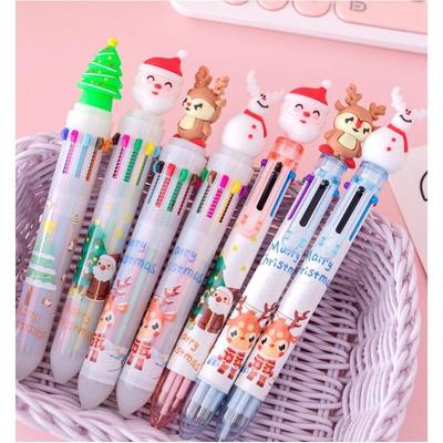 Christmas Ballpoint Pen Press Type 10 Color 6-color Ballpoint Pen Color Multifunctional Marker Pen Creative Stationery Wholesale