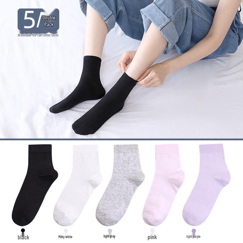 LangSha Women s Solid Color Cotton Crew Socks
