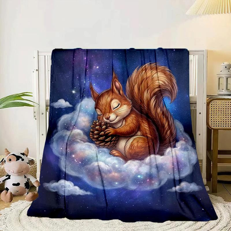 Squirrel Dreams Under Moonlight Blanket Flannel Blanket for Bed, Sofa, Camping, Hiking, Picnic Essentials, Gift for Family Fan Gifts